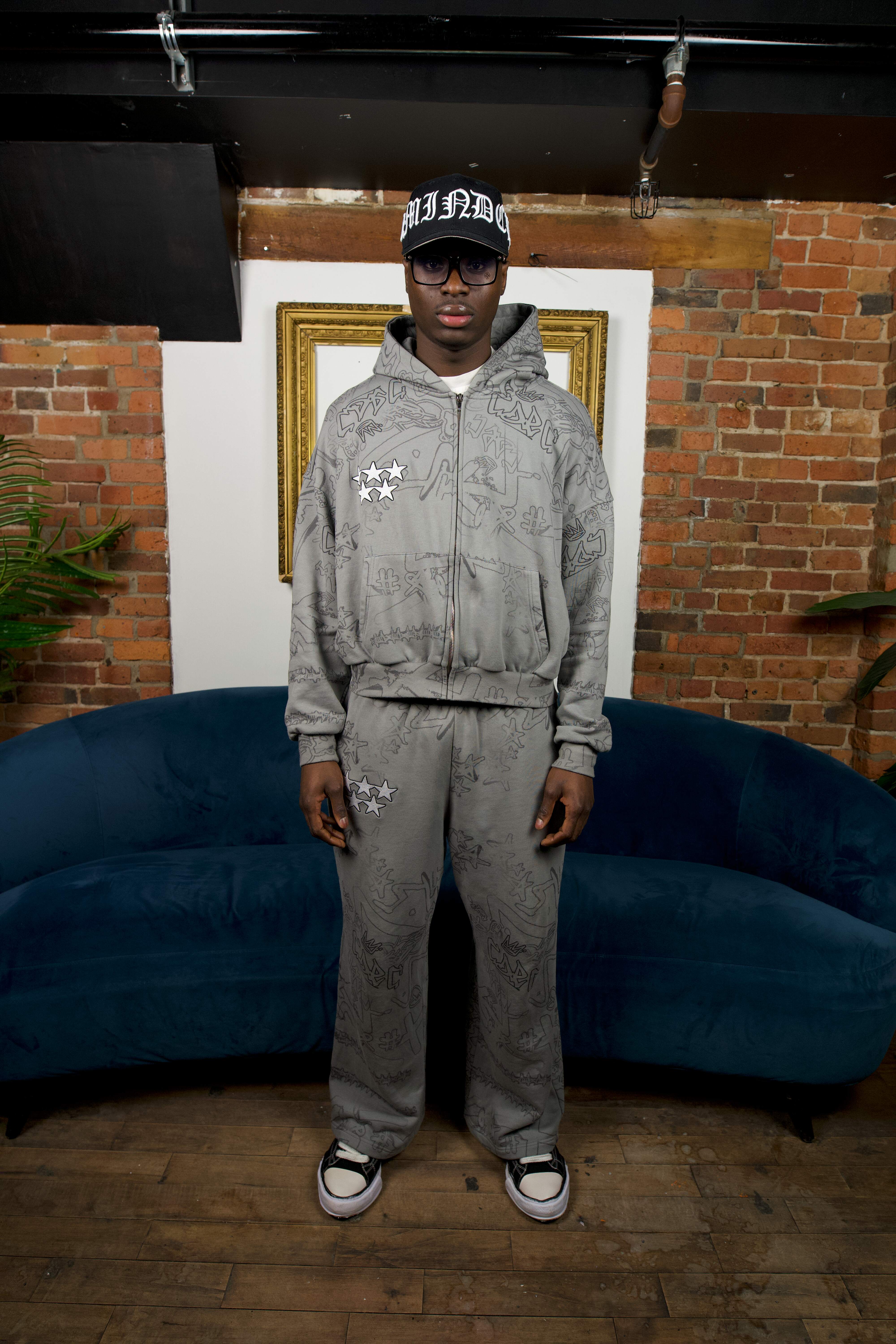 GREY “GRAFFITI" ZIP-UP